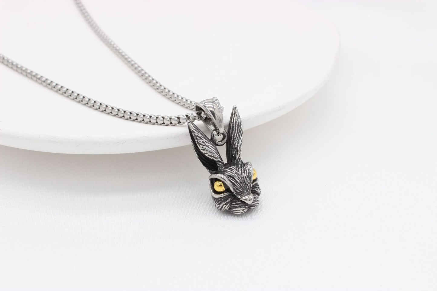 Rabbit Necklace Titanium Steel Pendant By Planderful For Women Unisex Statement Elegant Retro Style