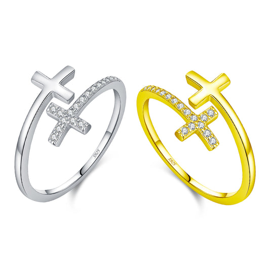 925 Sterling Silver Cross Zircon Ring