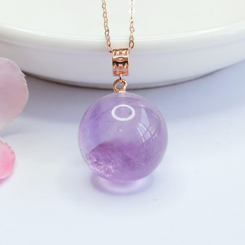 Amethyst Round Silver Pendant — No Chain