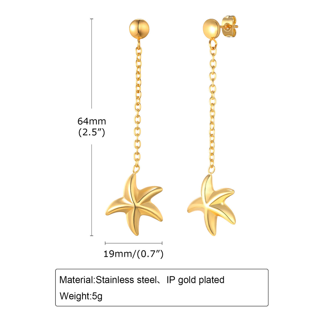 Gold-Tone Starfish Chain Drop Earrings