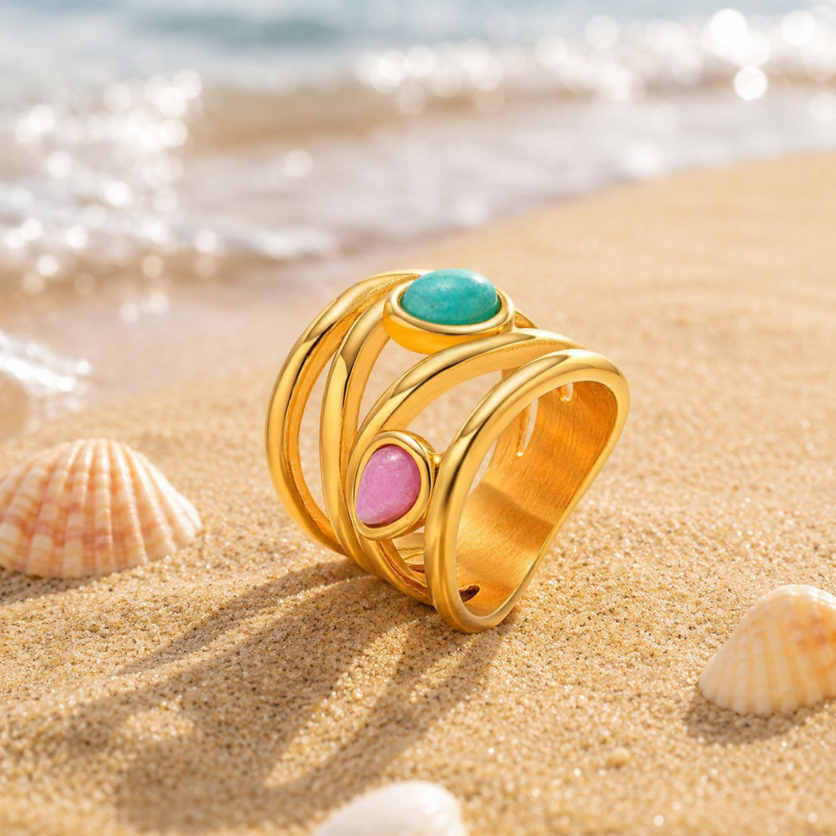 Stainless for Women French Tianhe Stone Powder Crystal Multi-Layer Index Finger Ring