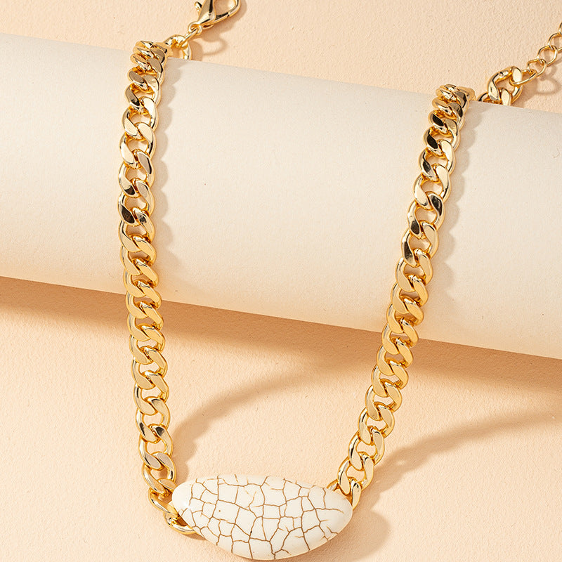 Vibrant Stone Pendant Necklace with Chunky Chain - Women's Fashion Accessory