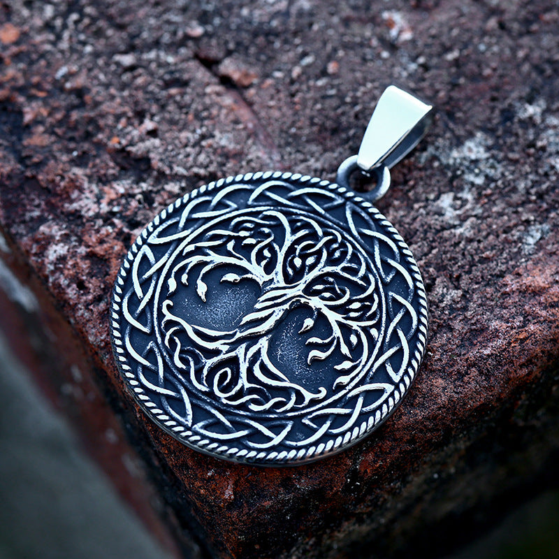 Viking Celtic Knot Titanium Steel Pendant - Retro Tree of Life Jewelry for Men
