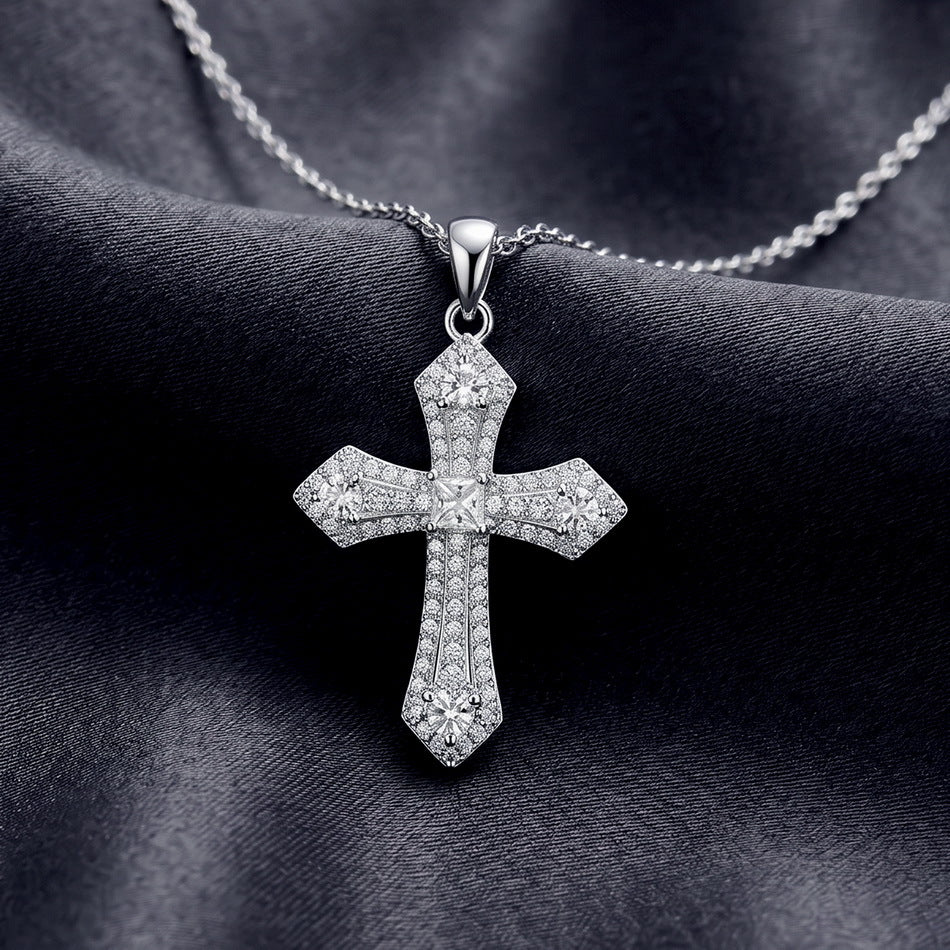S925 Sterling Silver Moissanite Cross Necklace