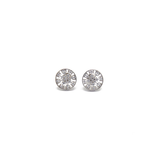 Hollow Disc Zircon Silver Stud Earrings