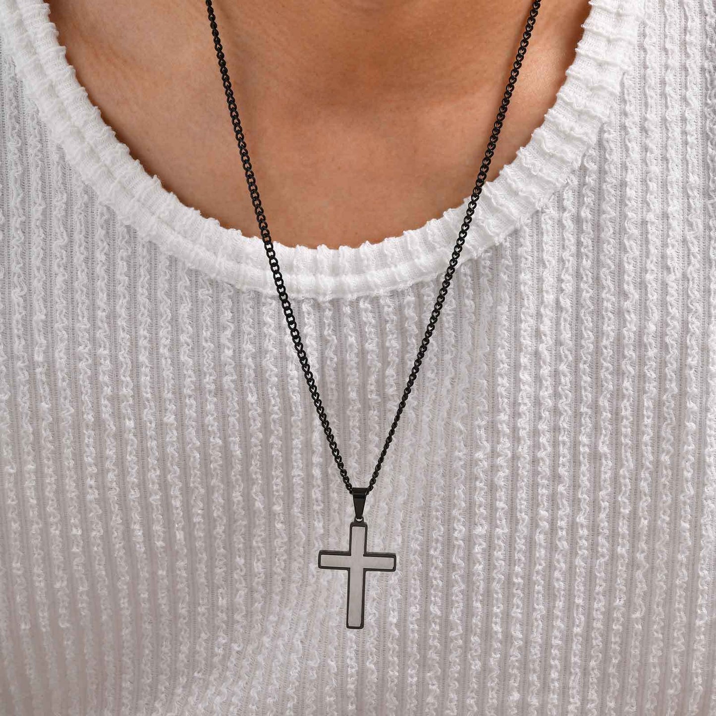Planderful Stainless Minimalist TwoTone Cross Pendant Men
