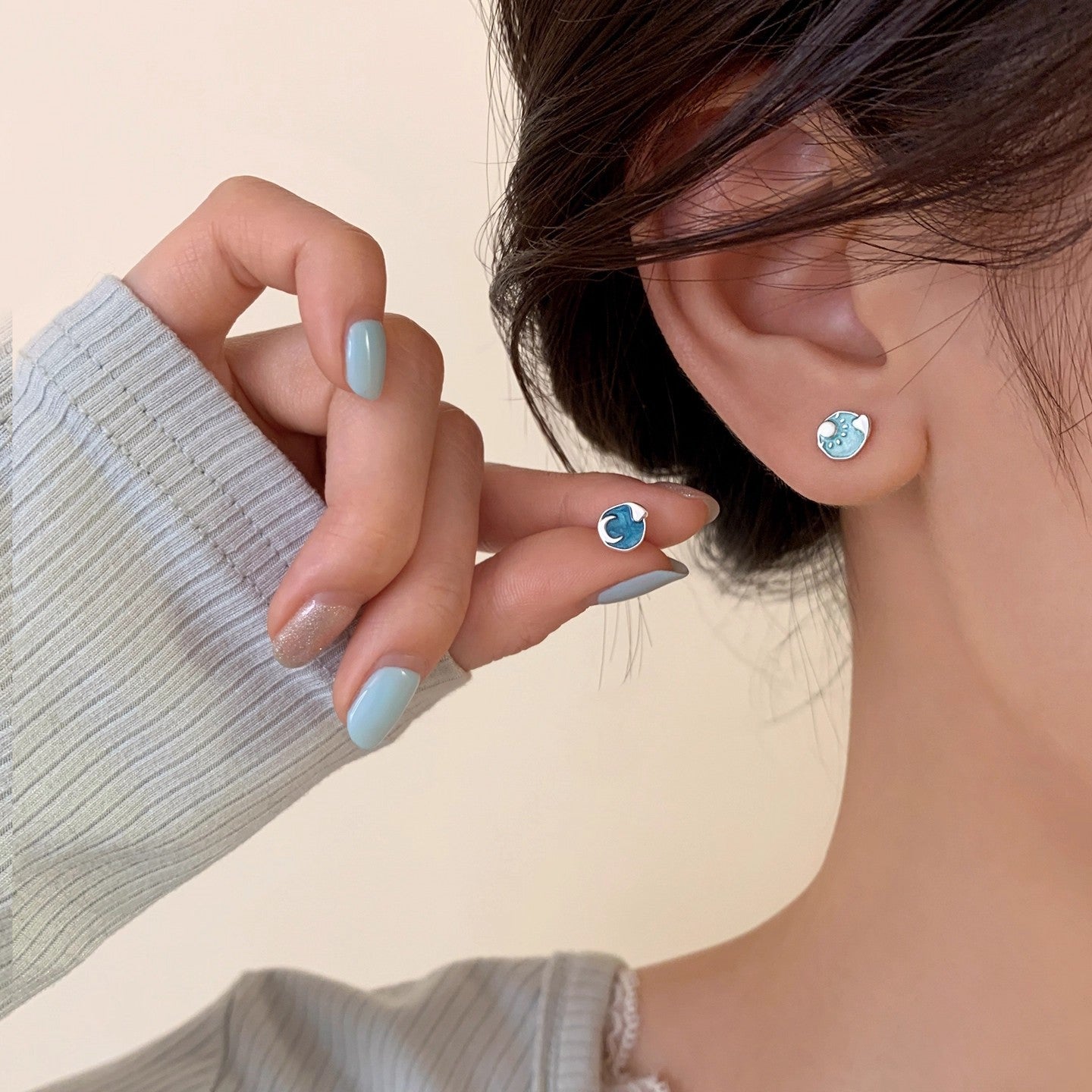 Sterling Silver Day And Night Stud Earrings With Sun Moon Motif Blue Enamel By Planderful For Women Elegant Timeless