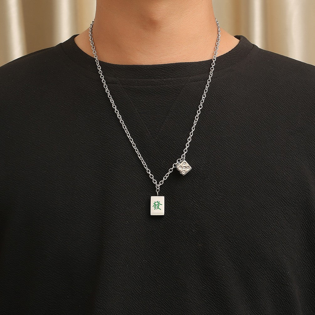 Planderful Unisex Mahjong Dice Necklace Stainless Steel Pendant Durable Everyday Accessory