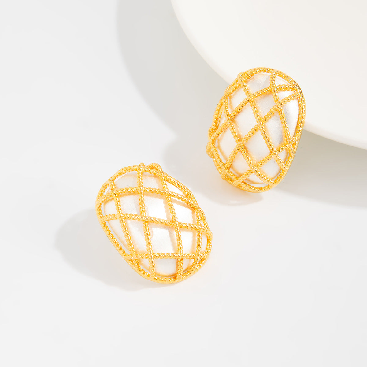 Planderful Vienna Verve Woven Mesh Brushed Stud Earrings For Women Retro Square Rhombus Statement Jewelry