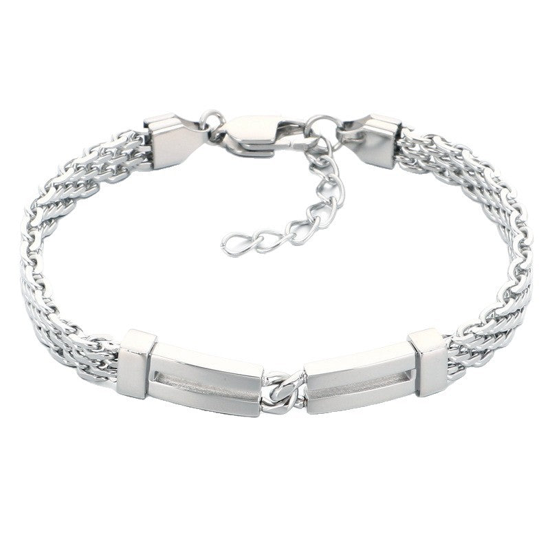 Including Extension Chain – Layered Hollow Curved Bar Mesh Chain Stainless Steel Bracelet