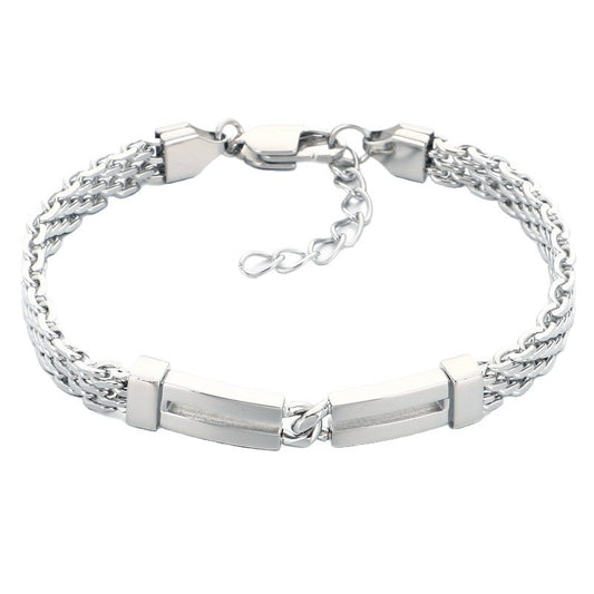 Including Extension Chain – Layered Hollow Curved Bar Mesh Chain Stainless Steel Bracelet