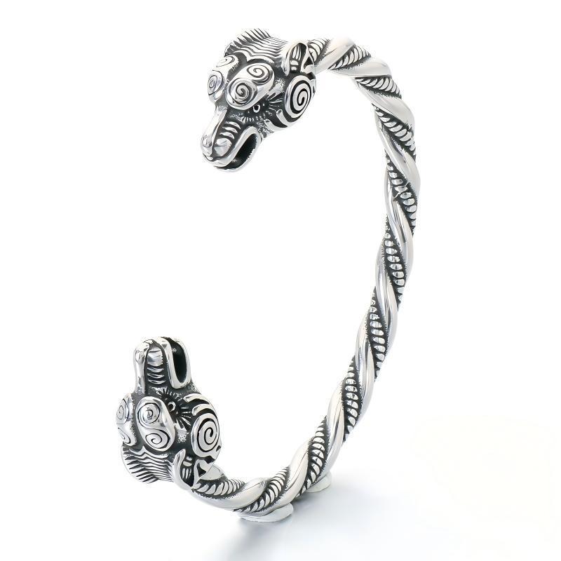 Nordic Viking Double-Headed Animal Head C-Shaped Open Bracelet Double-Headed Dragon