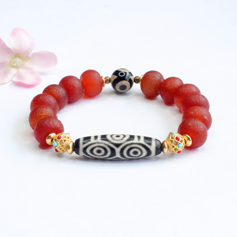 Red Agate and Jade Sterling Silver Bracelet