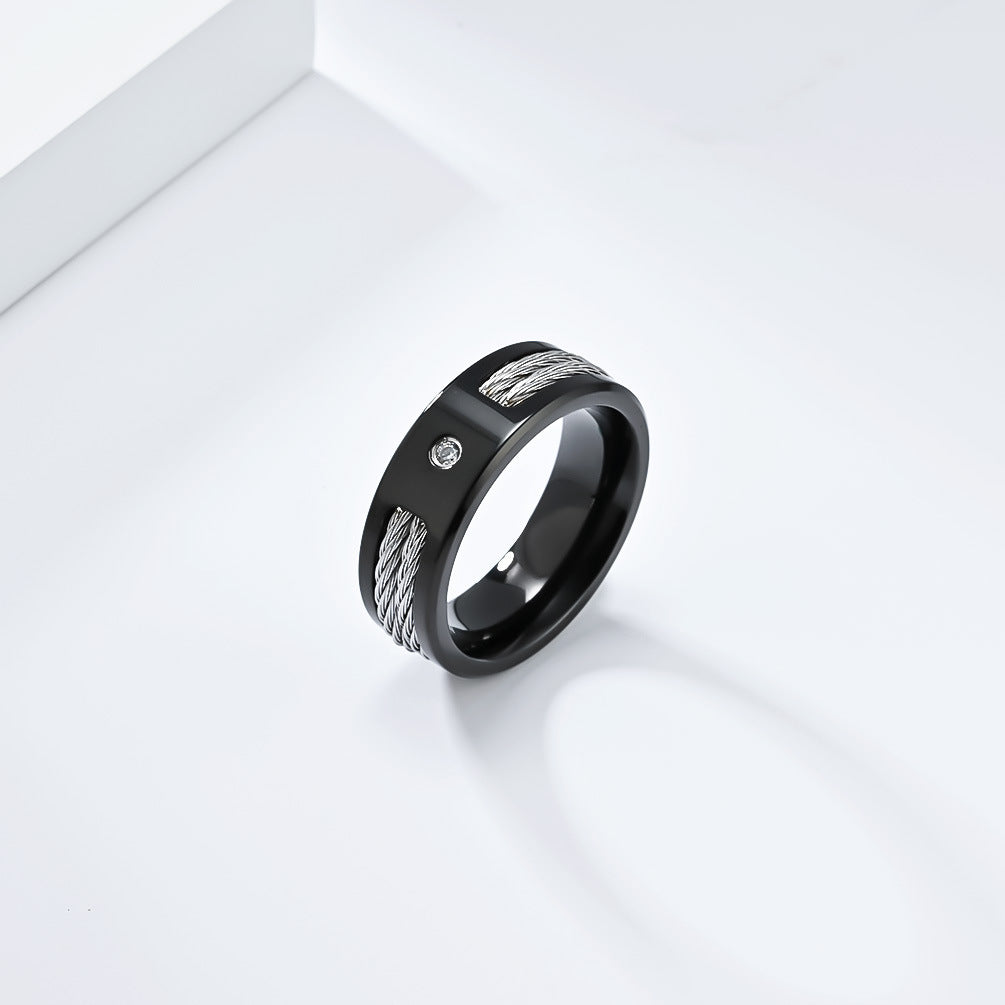 Planderful Stainless Steel Inlaid Zircon Ring Unisex Everyday Genie Light Luxury Jewelry