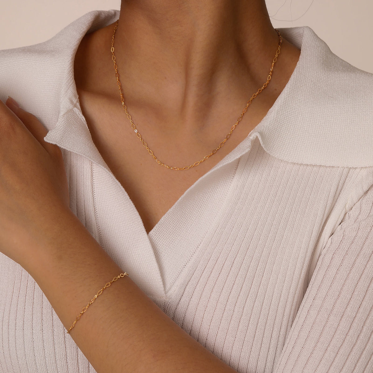 Rhombus Handmade Chain Gold Stainless Steel Bracelet