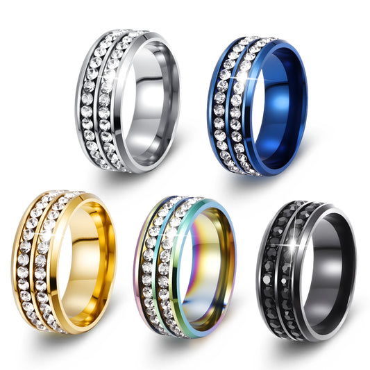 Planderful Premium Titanium Steel Zircon Ring Everyday Genie Double Row Unisex Jewelry