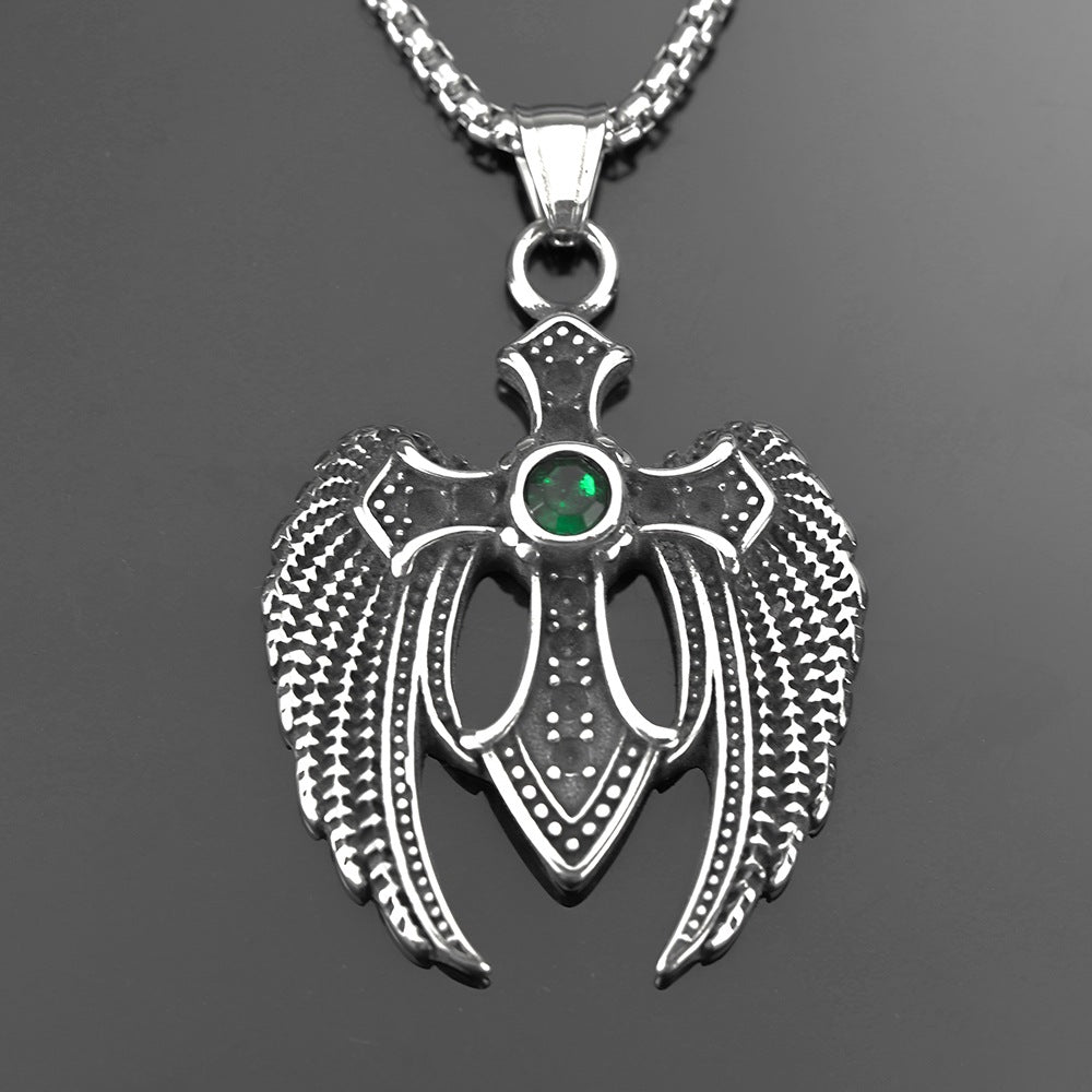 Retro Stainless Steel Men's Pendant Cross Wing Necklace