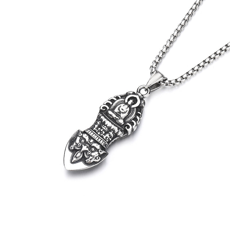 Steel Necklace - Vintage Vajra Pendant Ethnic Double-Headed Design For Everyday Wear