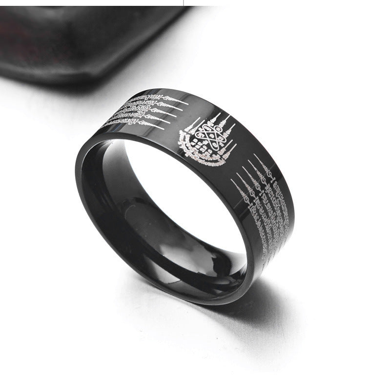 Five Scriptures Titanium Steel Ring with Diamond Rune for Men