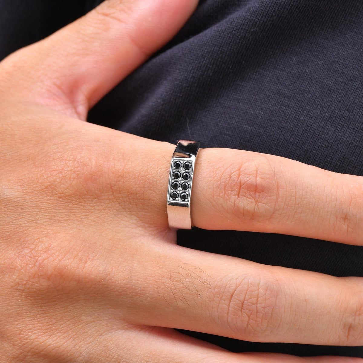 Men's Black Zirconium Ring Stainless Steel Punk Style