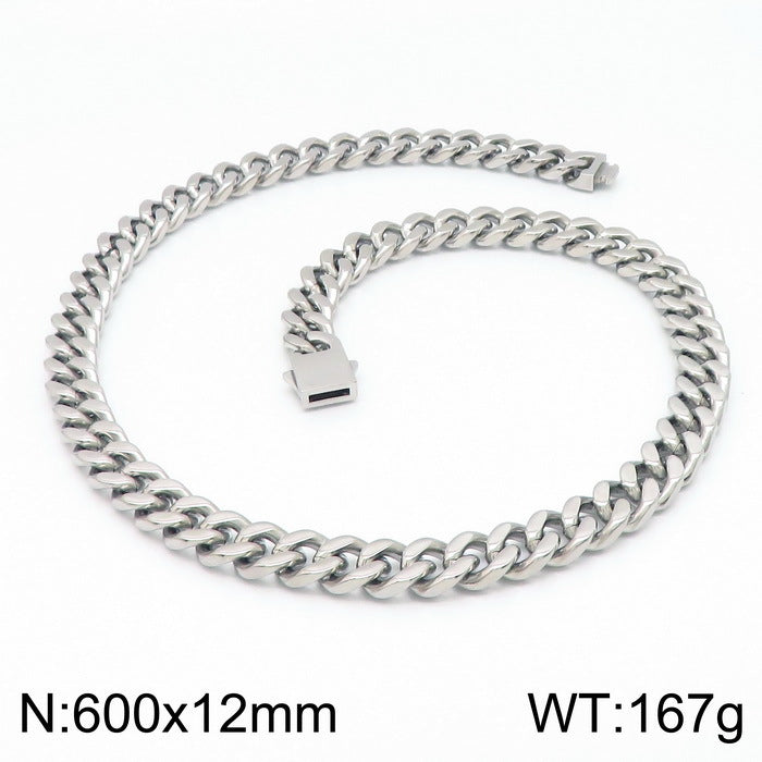 Stainless Steel Cuban Chain Bracelet, Rock Street Men's Vacuum Plated Four-Sided Grinding Square Necklace