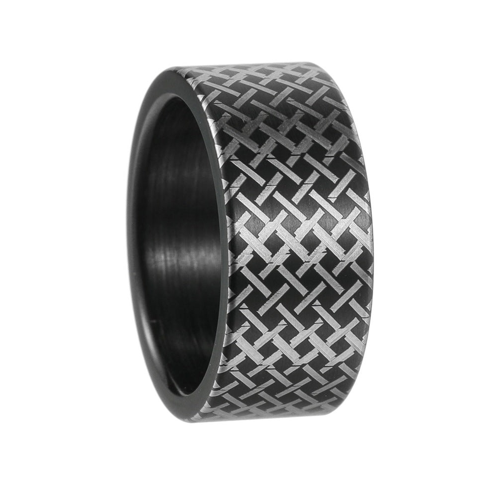 Stainless Steel Men's Ring Planderful Everyday Genie 10mm Grid Line Durable Unisex Statement Jewelry