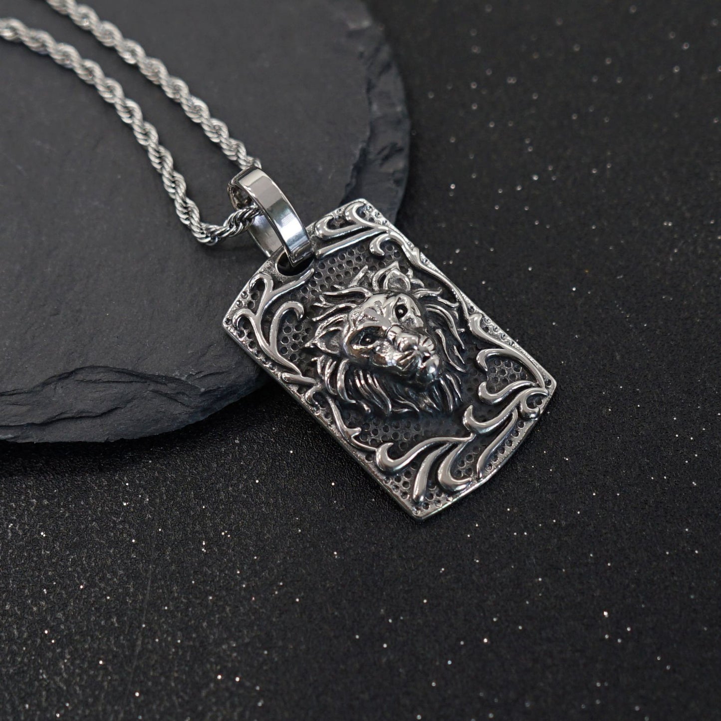 Steel Necklace - Statement Lion Head Pendant