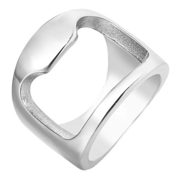 Planderful Titanium Bottle Opener Ring For Men And Unisex Retro Stainless Steel Durable Statement Jewelry