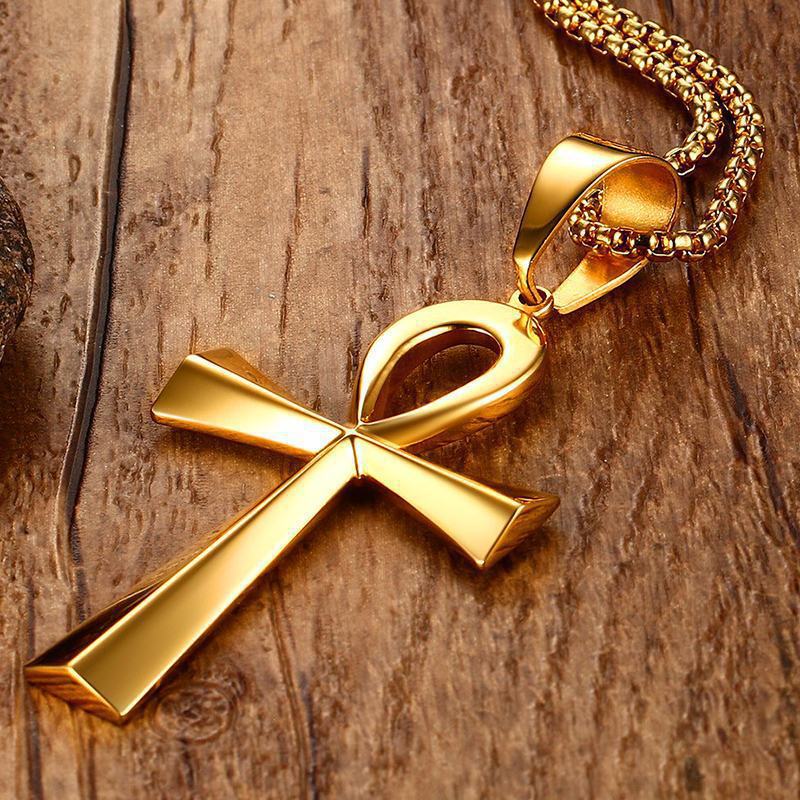 Jewelry Cross Pendant 64MM Stainless Steel Anka Gold for Men