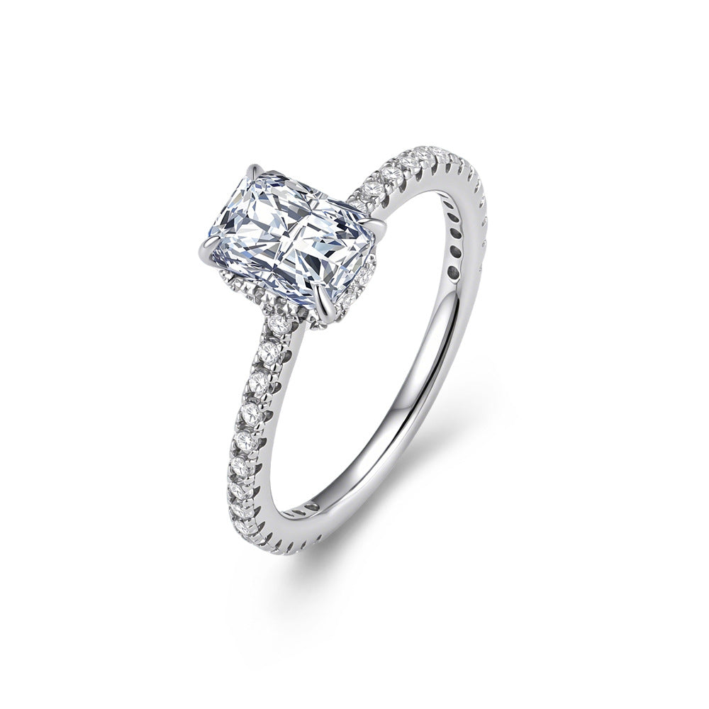 925 Sterling Silver Four-Claw 1 Carat Moissanite Marriage Proposal Wedding Ring Jewelry Ring