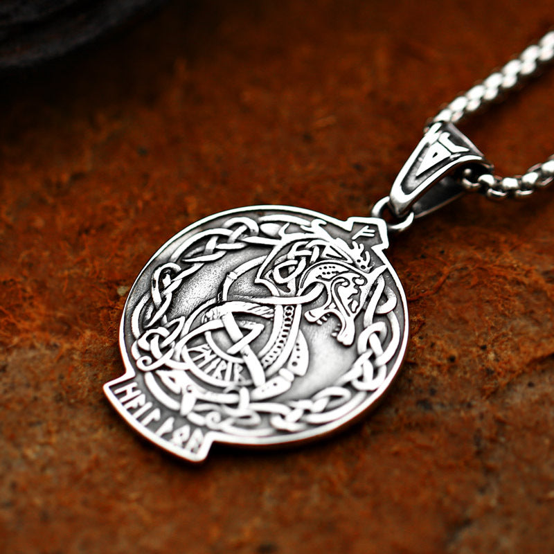 Titanium Steel Viking Rune Pendant with Celtic Knot and Dragon Totem for Men