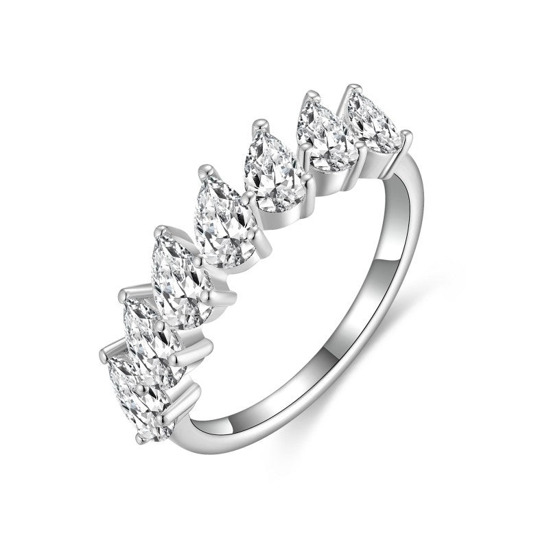 Planderful Moissanite Sparkling Half Row Pear Shaped Eternity Ring For Brides Sterling Silver