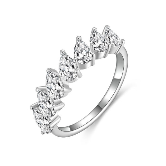 Planderful Moissanite Sparkling Half Row Pear Shaped Eternity Ring For Brides Sterling Silver