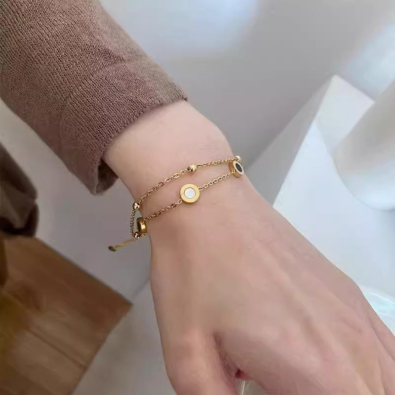 Planderful Jewelry Rose Gold Plated Titanium Steel Bracelet Double Layer Design For Everyday Luxury