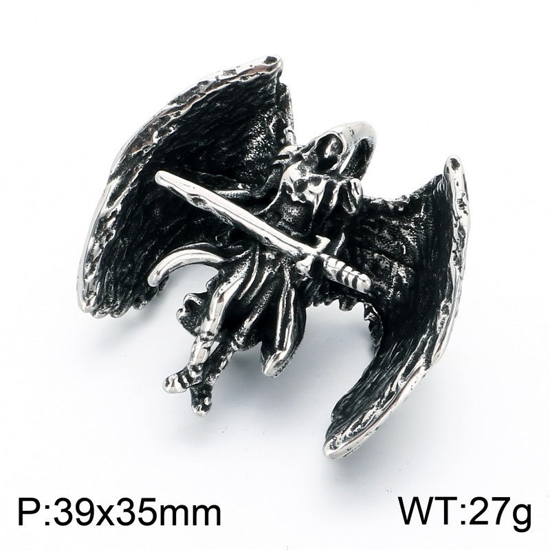 Punk Subculture Mourning Bones Angel Pendant Judgment Angel Stainless Steel Men's Pendant Necklace