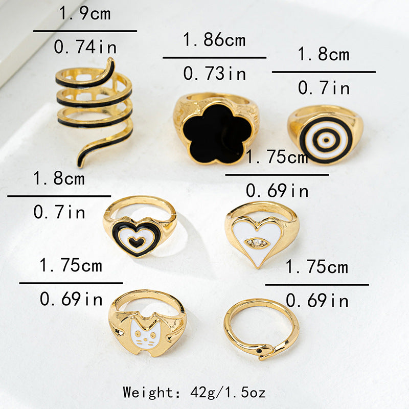 Stylish Metal Clover Love Snake Cat Ring Set for Women