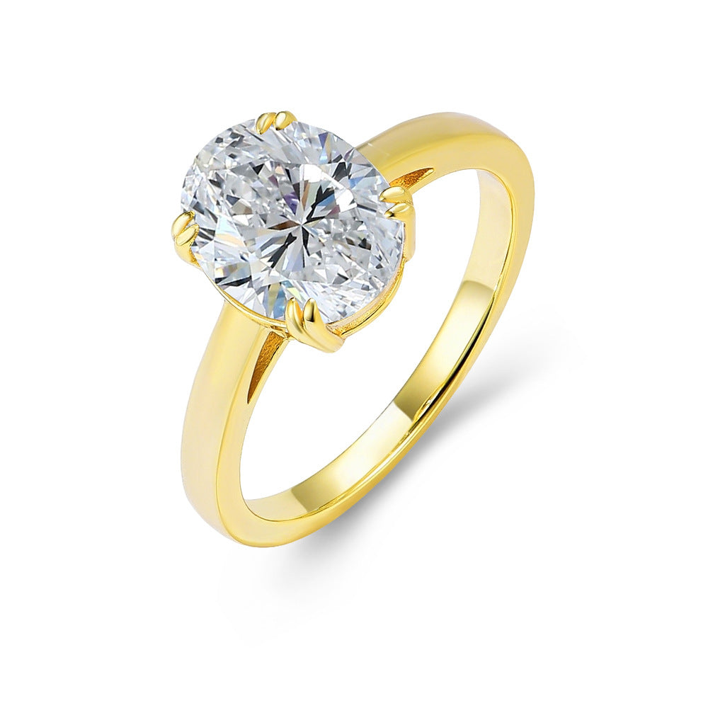 Super Flash 5a Oval Zircon Ring S925 Sterling Silver Design Wedding Ring Jewelry