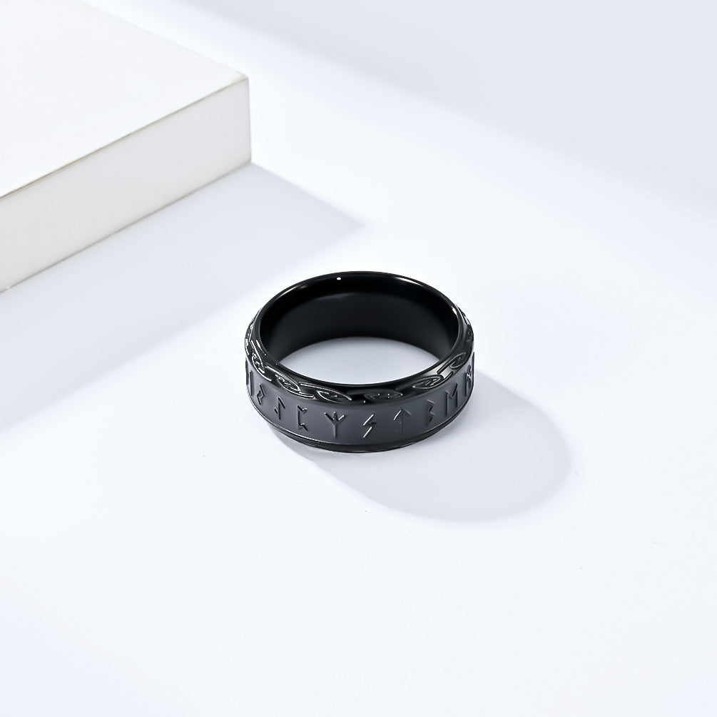 Planderful Viking Rune Luhn Ring Silver Titanium Steel For Men Personalized Hand Jewelry