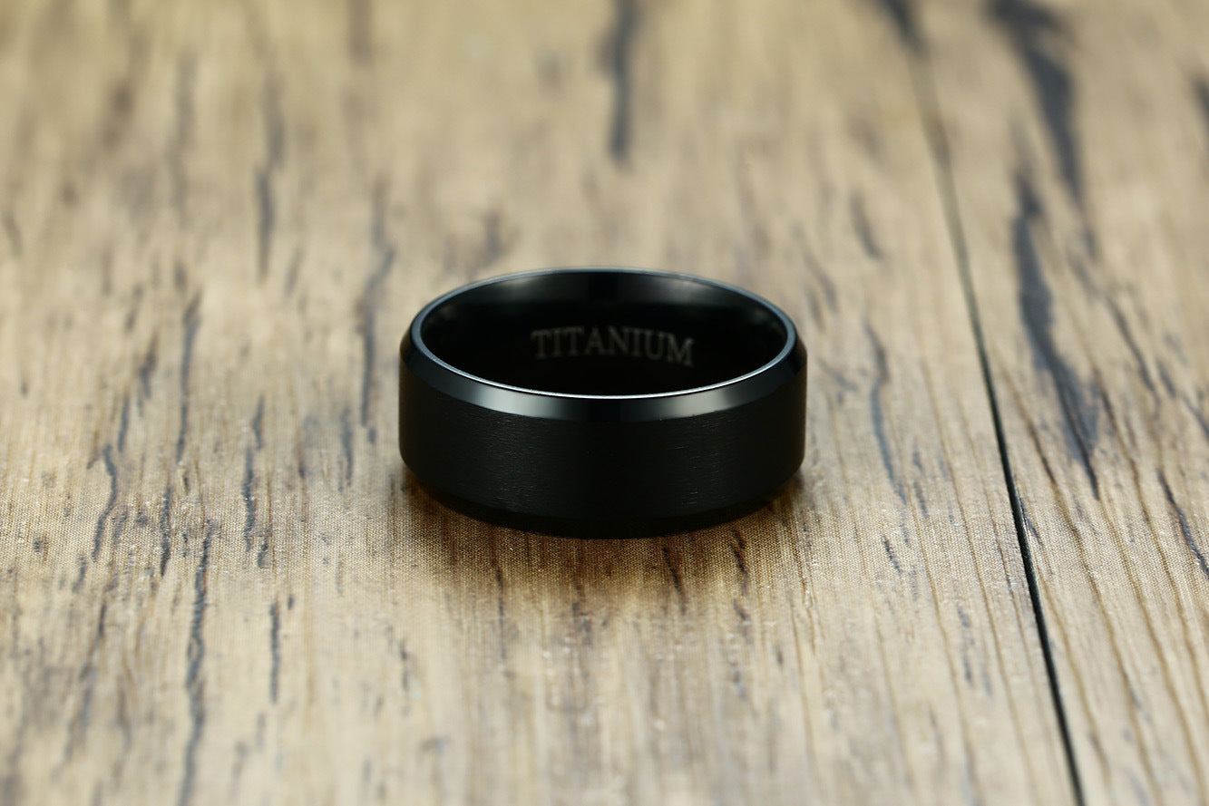 Face Width 8MM Brushed Titanium Ring Simple Black Wholesale