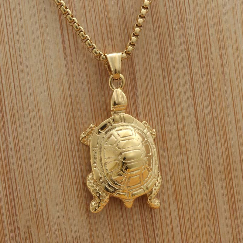 Titanium Steel Punk Turtle Pendant Necklace - Retro Men’s God of Wealth Design