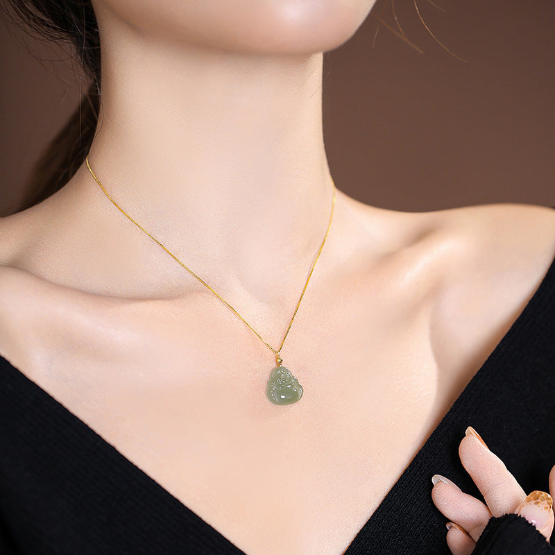 925 Sterling Silver Hetian Jade Peace Plaque Butterfly Pendant Necklace