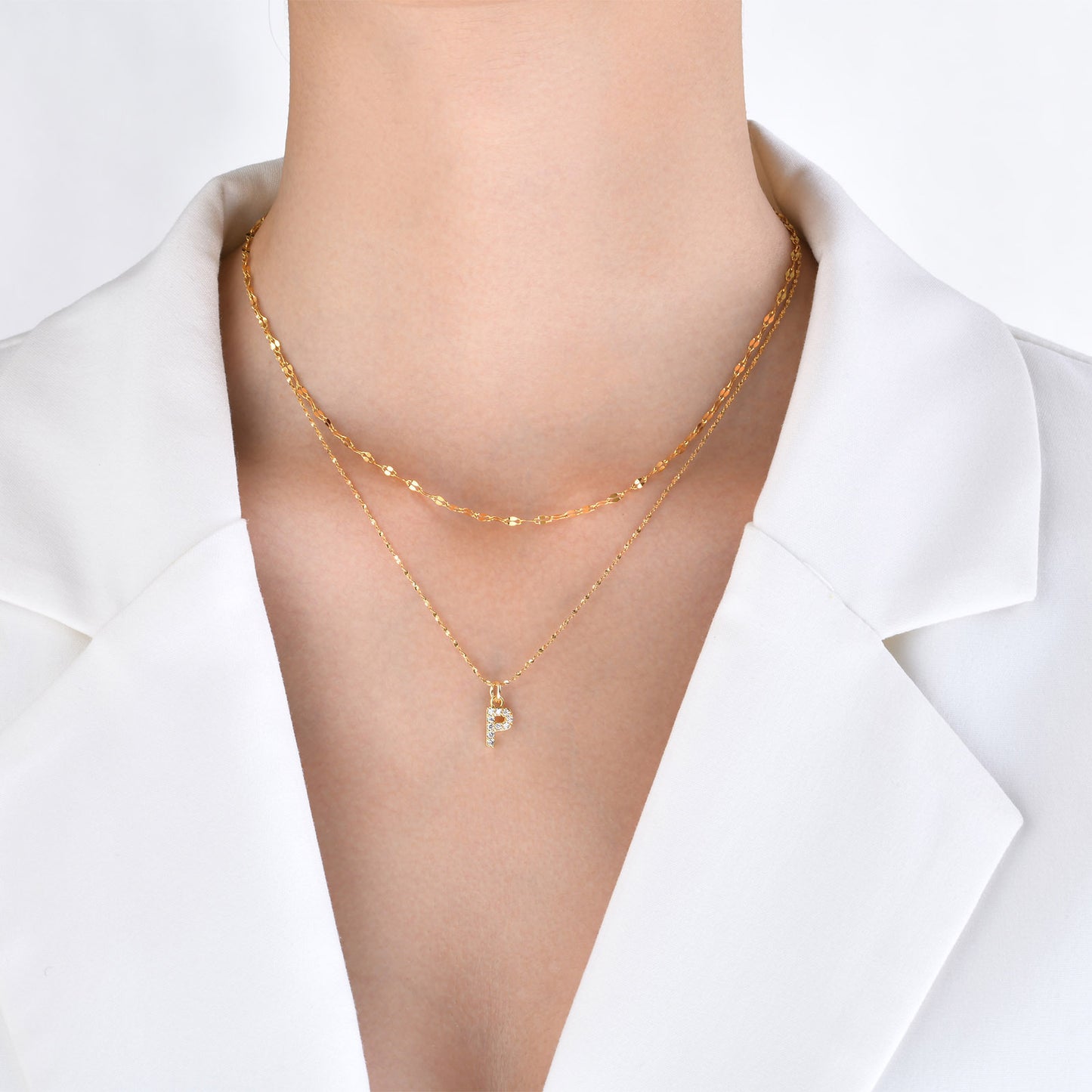 Stainless Steel 26-Letter Zircon Necklace Set for Summer Fashion