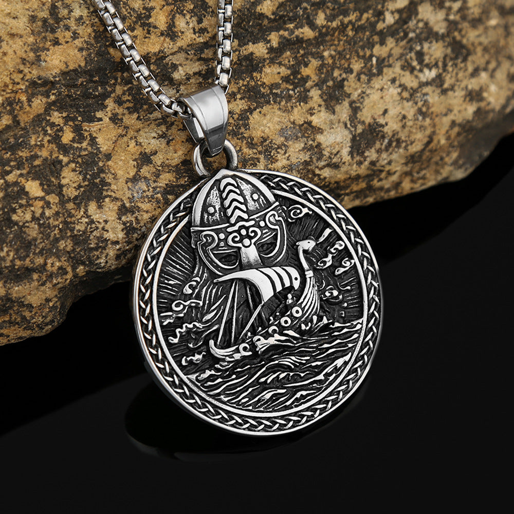 Viking Pirate Ship Titanium Steel Necklace for Men