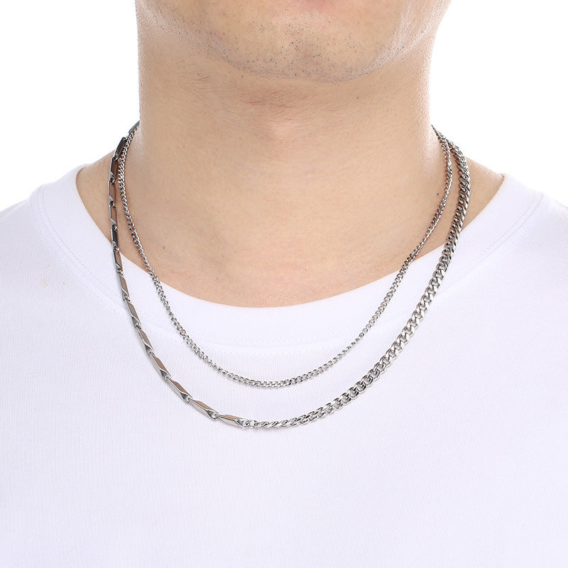 Planderful Layered Cuban Necklace for Men Double Chain Sturdy