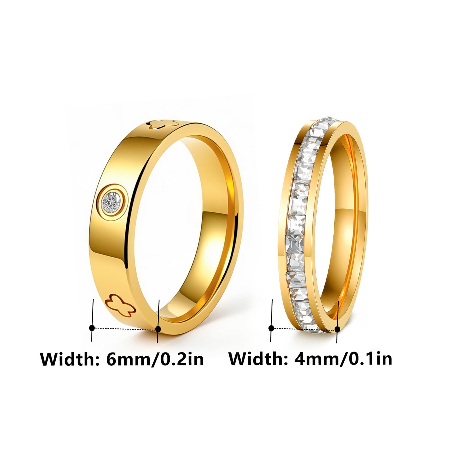 Stainless Steel Ring Four Leaf Clover With Zircon Row By Planderful For Unisex Couples Protective Symbol Jewelry