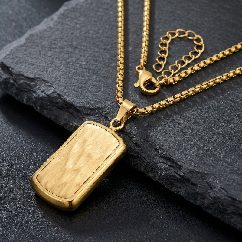 Military Brand Square Pearl Chain Necklace, And Wave Pattern Square Brand Stainless Steel