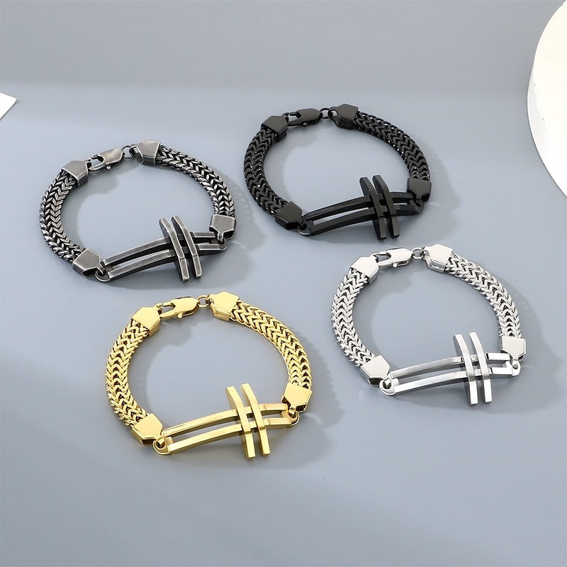 Street Shot Stainless Steel Keel Chain Men's Bracelet – Design Hollow Cross