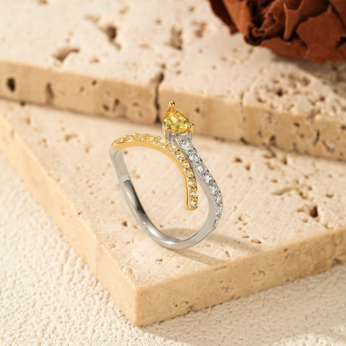 925 Sterling Silver Two-Tone Zircon Snake Ring