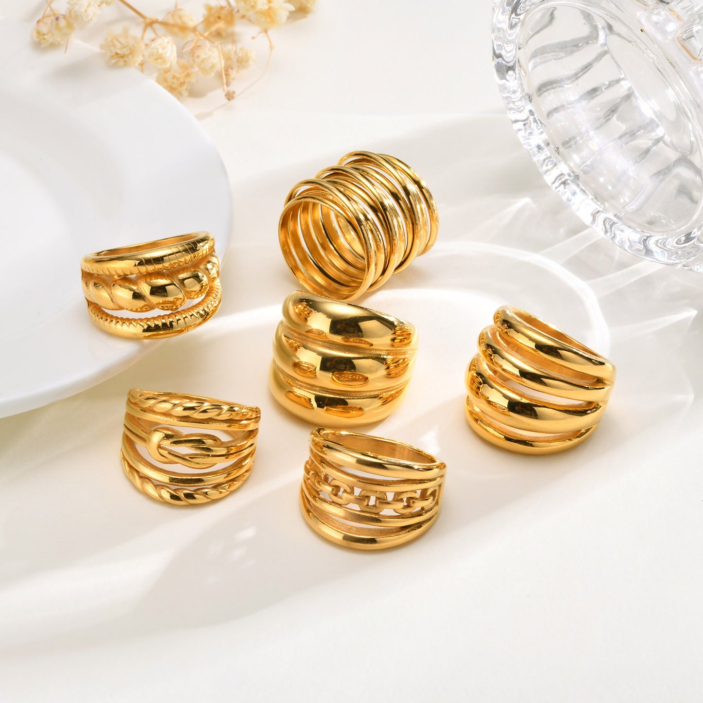 Rings Stainless Steel Multi-Layer Twist Three-Layer 18K Gold Fashion Jewelry