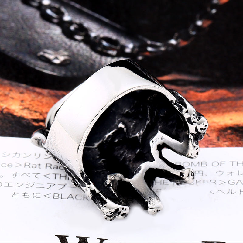 Titanium Steel Vintage Pirate Skull Ring for Men - Nordic Caribbean Design